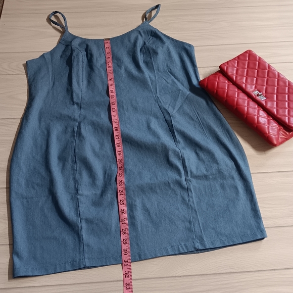 Plus Size Women Elegant Basic Denim Sleeveless Bodycon Slip Dress - Picture 5 of 12